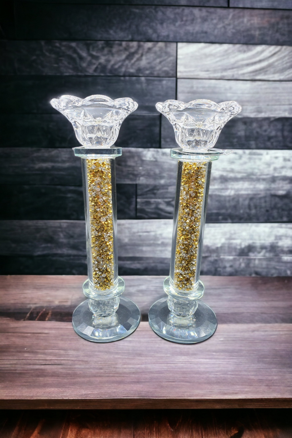 Bougeoirs en cristal avec paillettes 