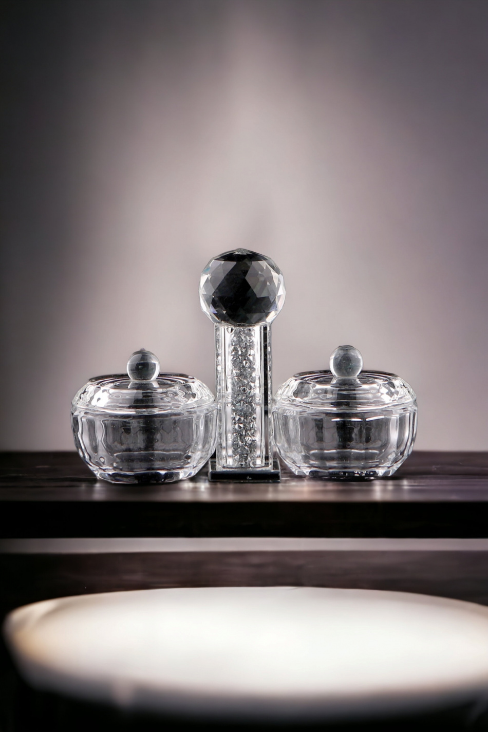 Salière en cristal à pépites d'argent + couvercle 