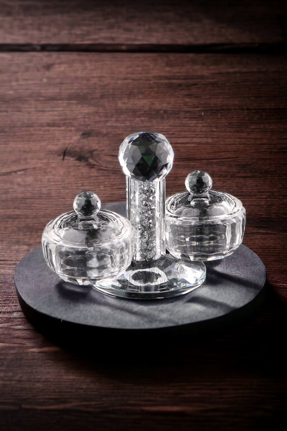 Salière en cristal avec éclats d'argent + couvercle 