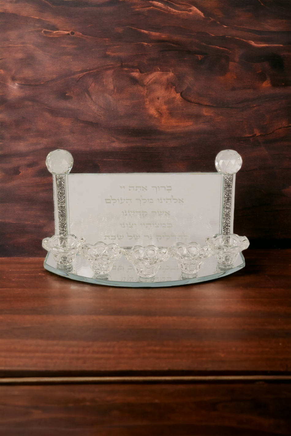 5 bougeoirs en cristal avec paillettes d'argent