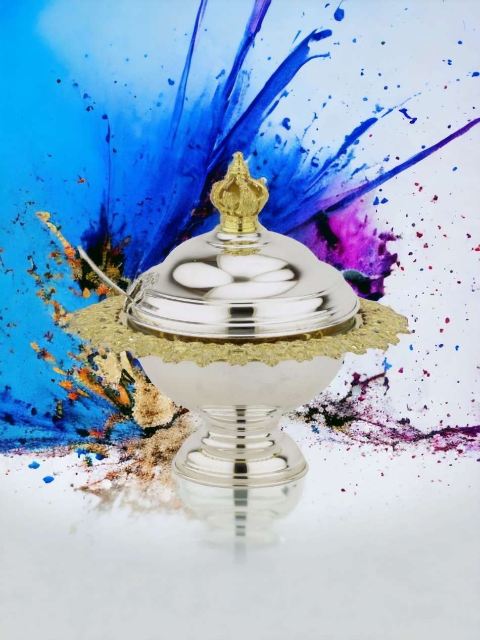 POT À MIEL POUR ROSH HACHANA DE LUXE EN ARGENT PUR : 925 ARGENT STERLING 