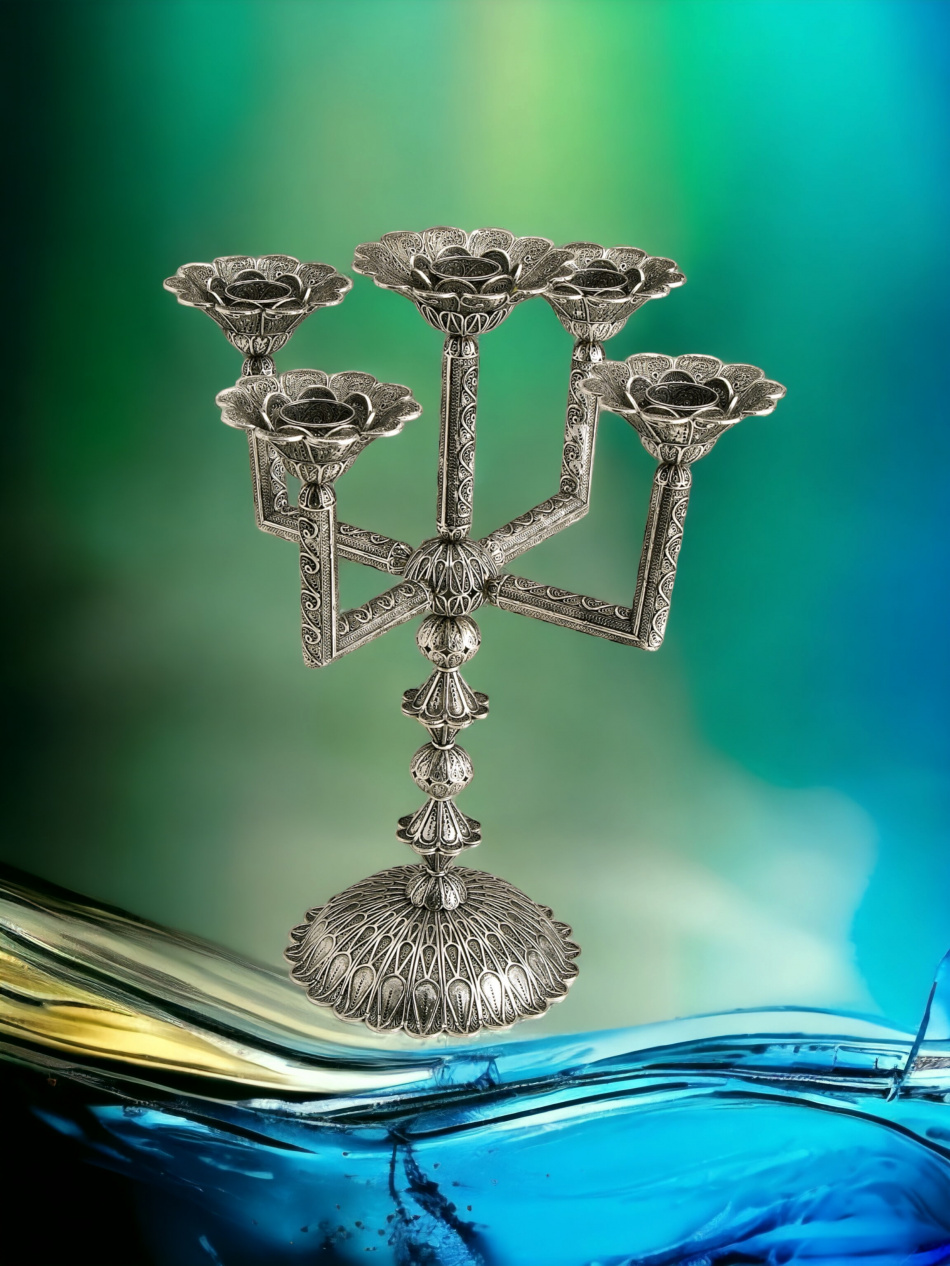 CANDELABRE 5 BRANCHES EN ARGENT PUR