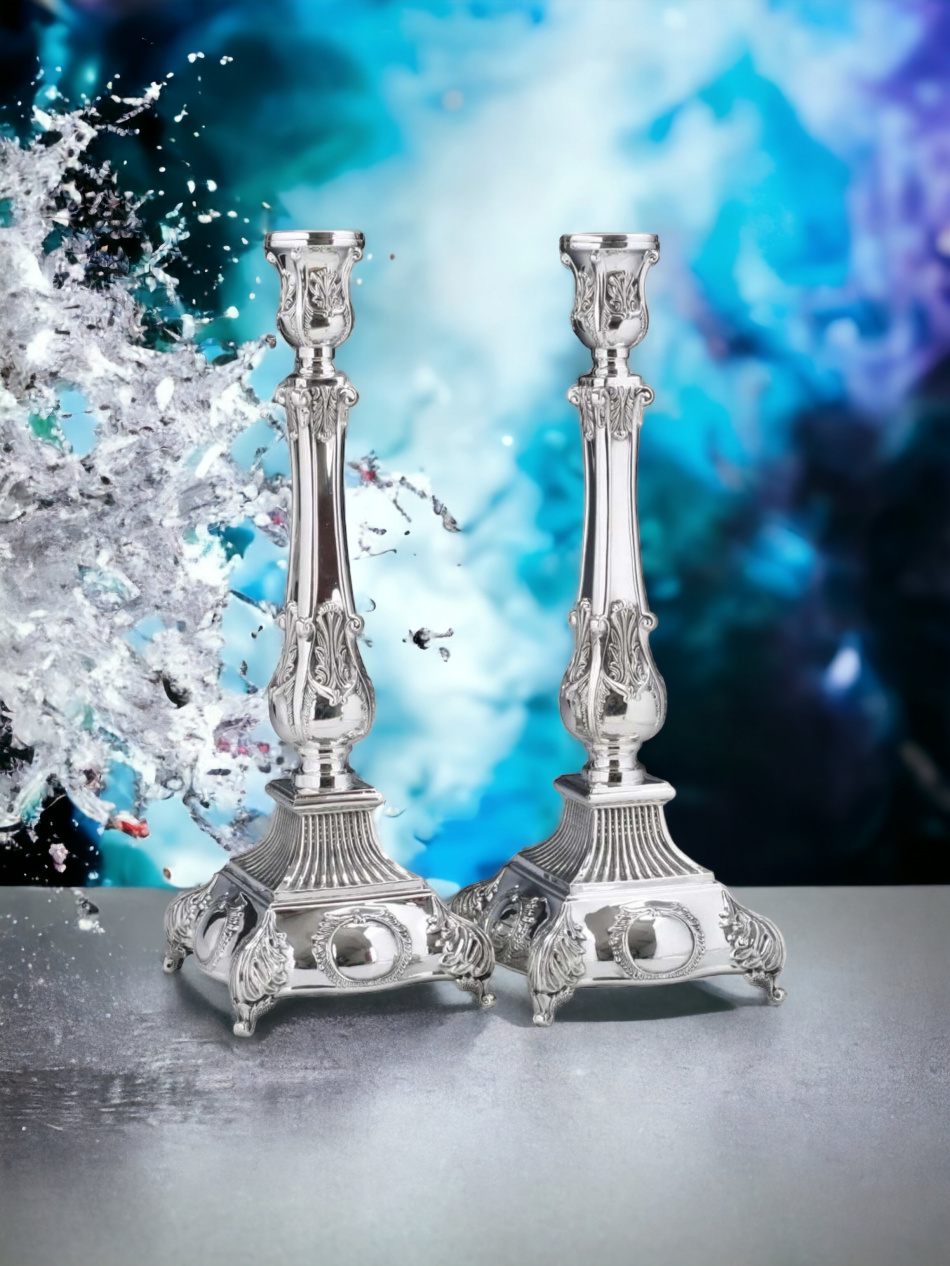 BOUGEOIRS DE LUXE CARRÉS POUR CHABBAT EN ARGENT PUR : 925 ARGENT STERLING