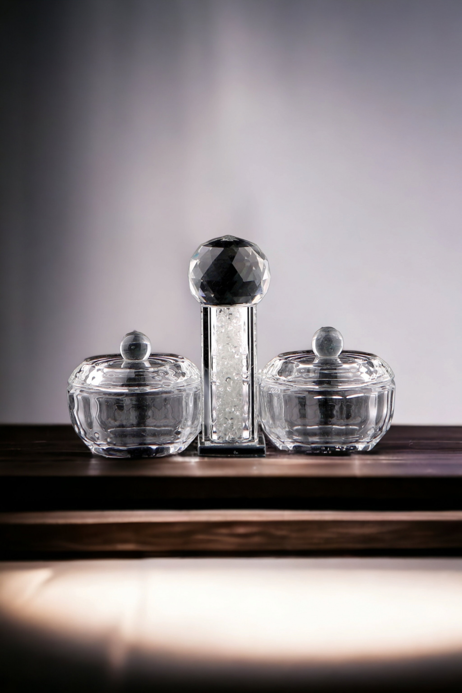 Salière en cristal à pépites blanches + couvercle 