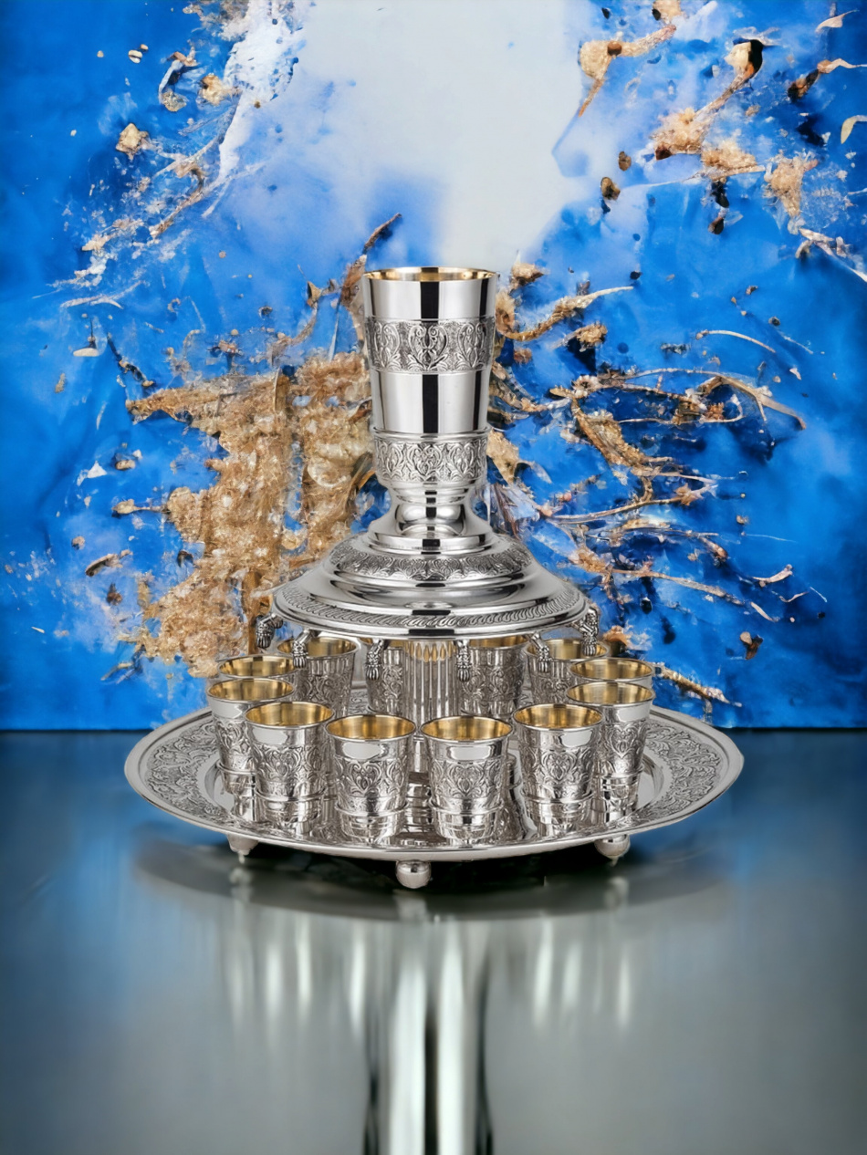 FONTAINE À VIN À CAPACITE 12 VERRES EN ARGENT PUR : 925 ARGENT STERLING 