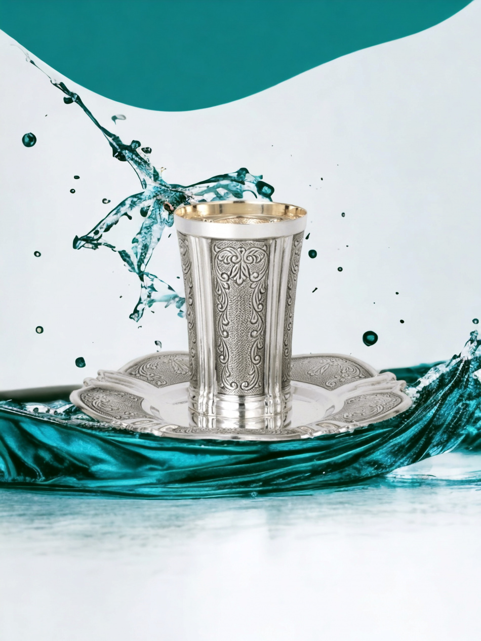 VERRE DE KIDOUSH DE LUXE POUR MARIÉ EN ARGENT PUR : 925 ARGENT STERLING 