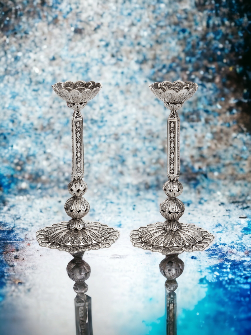 BOUGEOIRS DE CHABBAT EN ARGENT PUR 