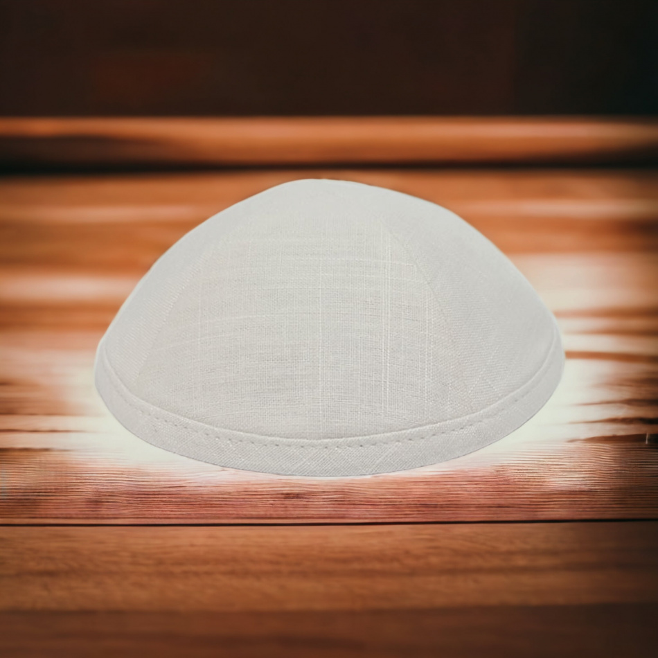 Kippa en lin blanc de haute qualité 18 cm